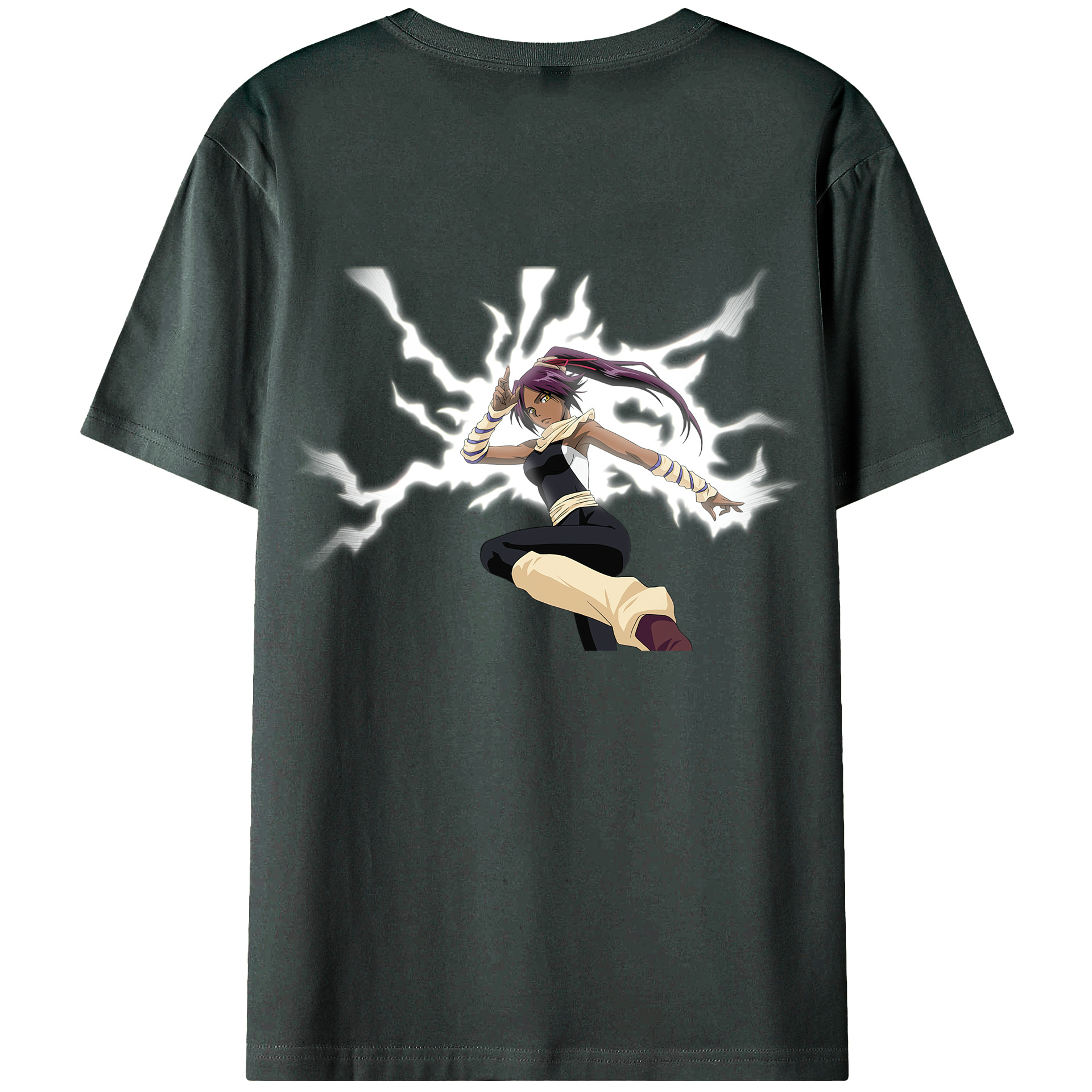 （画像用） ブリーチ 四楓院 夜一（しほういん よるいち） BLEACH Shihouin Yoruichi 綿100％ メンズ半袖Tシャツ（バックプリント） 通気性